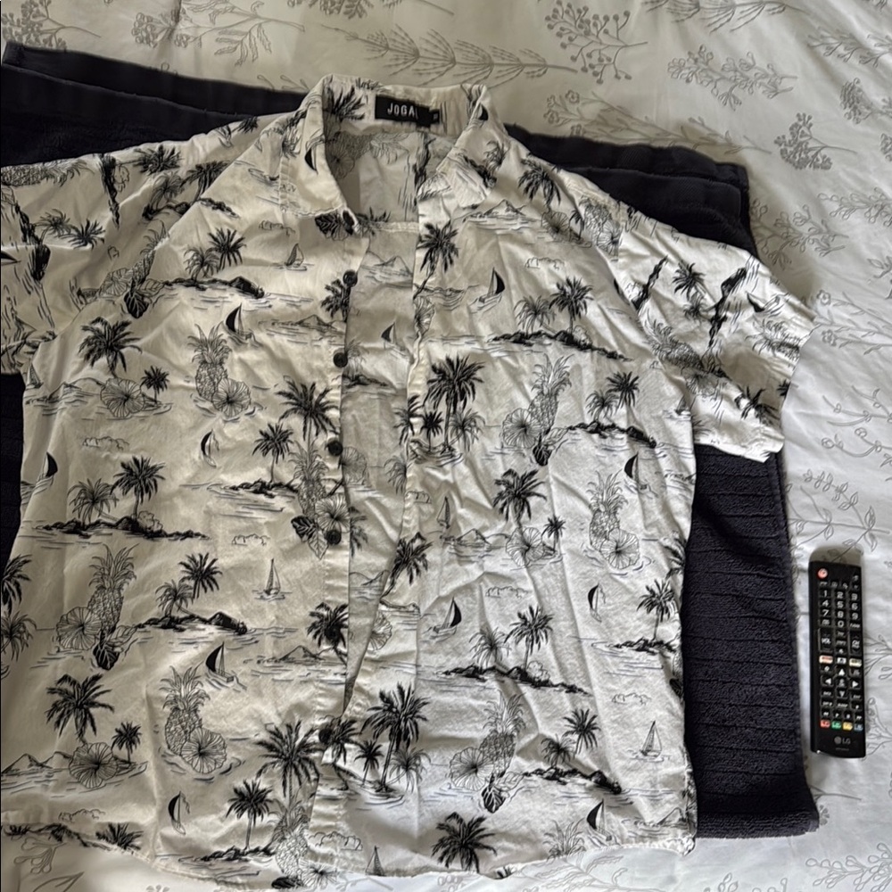 JOGAL White and Black Tropical Print Shirt